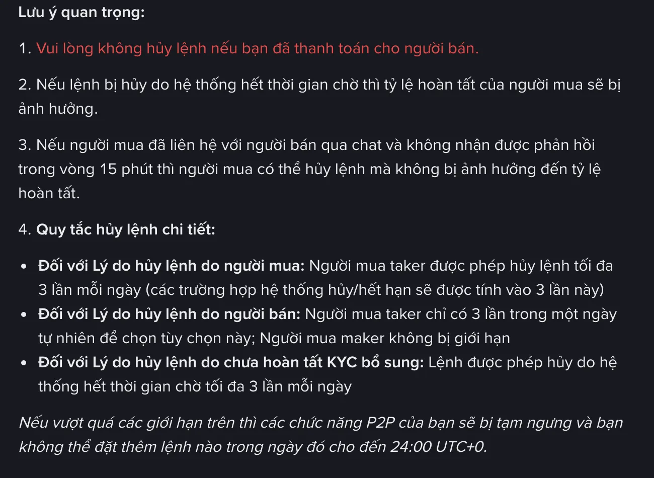 Hủy lệnh P2P Binance bao nhiêu lần thì bị khóa? Quy tắc hủy lệnh cho người mua