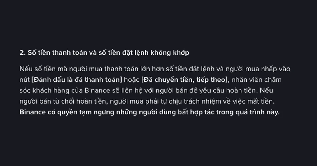 Chuyển khoản sai số tiền P2P Binance: chuyển thừa, chuyển thiếu hoặc nhầm tài khoản