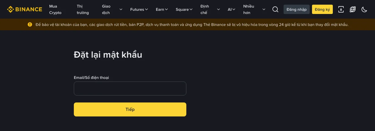 Quên mật khẩu Binance: cách đặt lại và vì sao bị khóa rút tiền 24 giờ